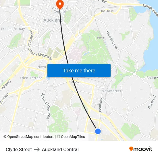 Clyde Street to Auckland Central map