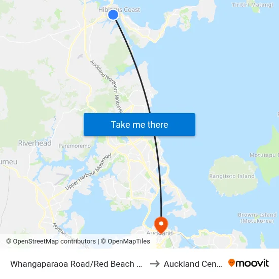 Whangaparaoa Road/Red Beach Road to Auckland Central map