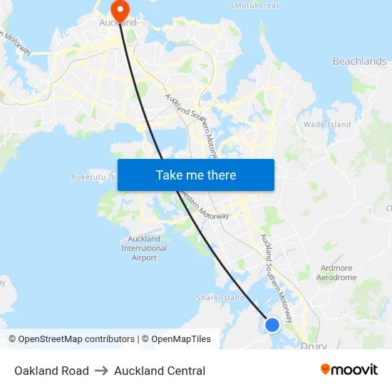 Oakland Road to Auckland Central map