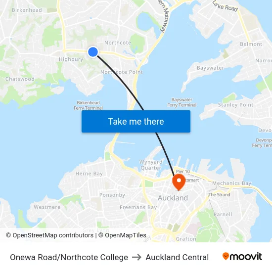 Onewa Road/Northcote College to Auckland Central map