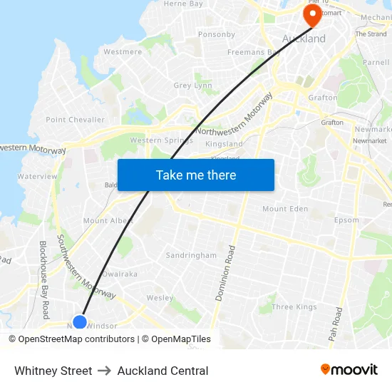 Whitney Street to Auckland Central map