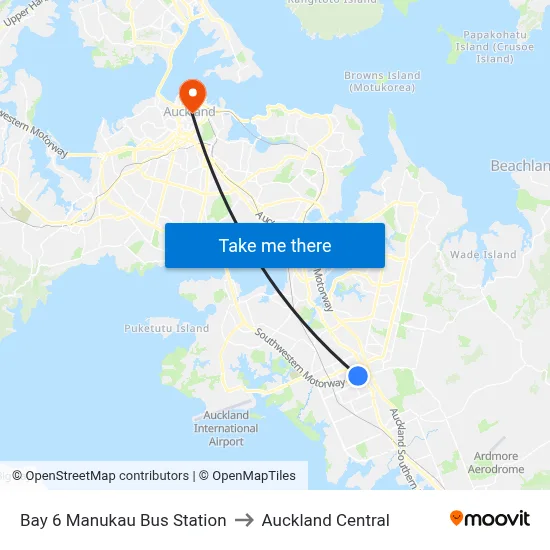 Bay 6 Manukau Bus Station to Auckland Central map