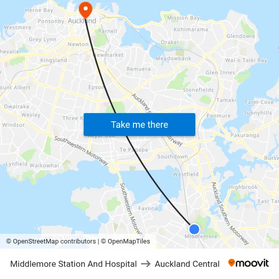 Middlemore Station And Hospital to Auckland Central map