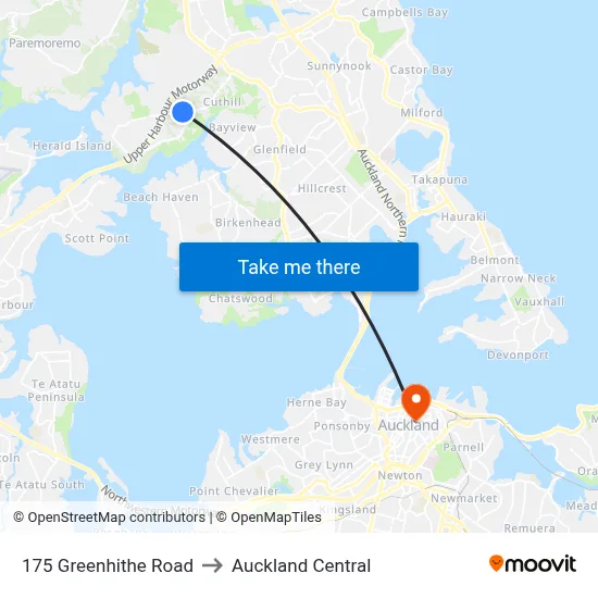 175 Greenhithe Road to Auckland Central map