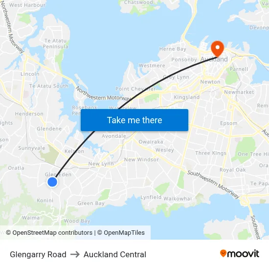 Glengarry Road to Auckland Central map
