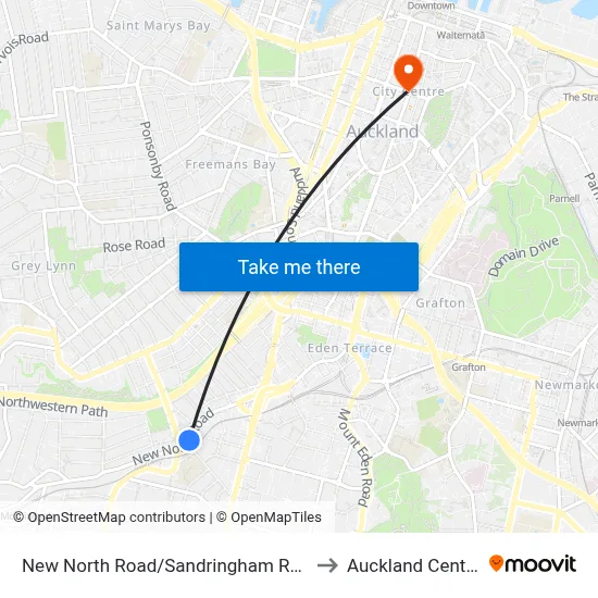 New North Road/Sandringham Road to Auckland Central map