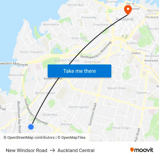 New Windsor Road to Auckland Central map