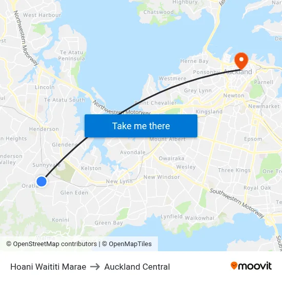 Hoani Waititi Marae to Auckland Central map