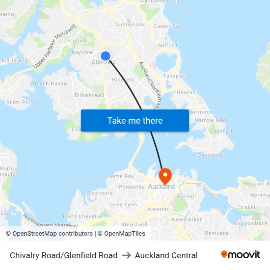 Chivalry Road/Glenfield Road to Auckland Central map
