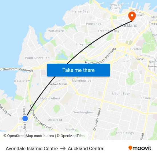 Avondale Islamic Centre to Auckland Central map