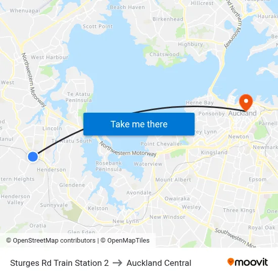 Sturges Rd Train Station 2 to Auckland Central map