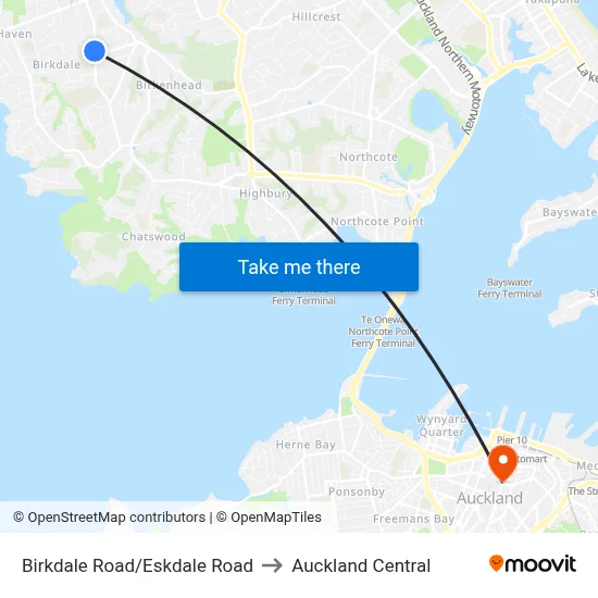 Birkdale Road/Eskdale Road to Auckland Central map