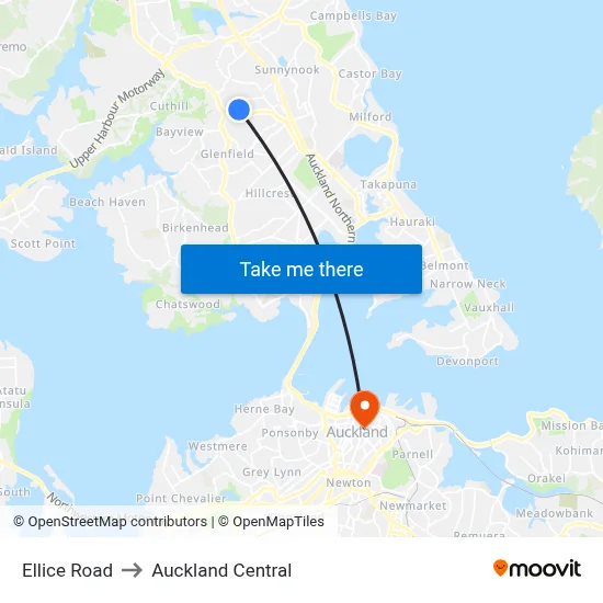 Ellice Road to Auckland Central map