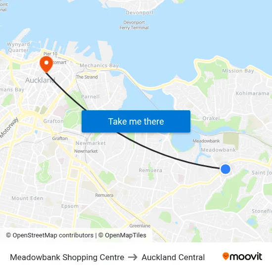 Meadowbank Shopping Centre to Auckland Central map