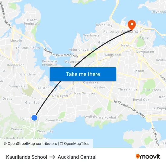 Kaurilands School to Auckland Central map