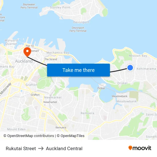 Rukutai Street to Auckland Central map