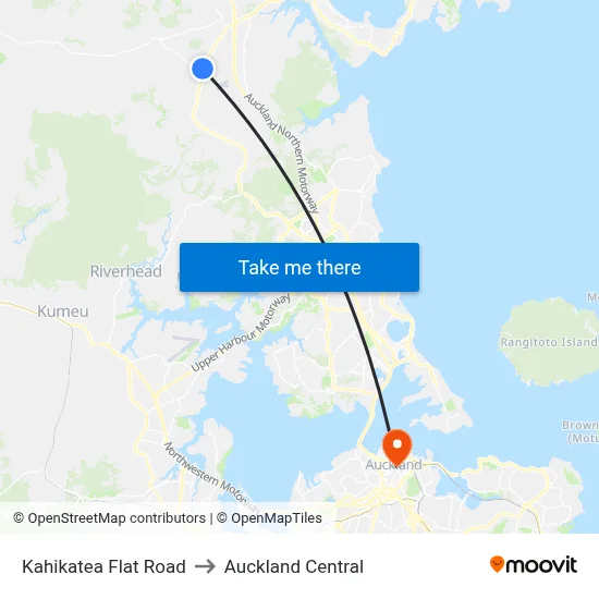 Kahikatea Flat Road to Auckland Central map