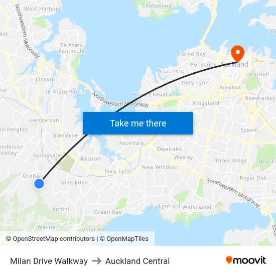 Milan Drive Walkway to Auckland Central map