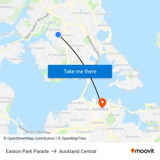 Easton Park Parade to Auckland Central map