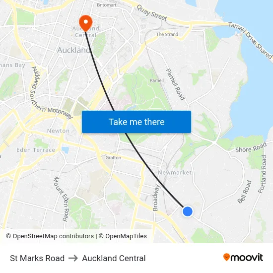 St Marks Road to Auckland Central map