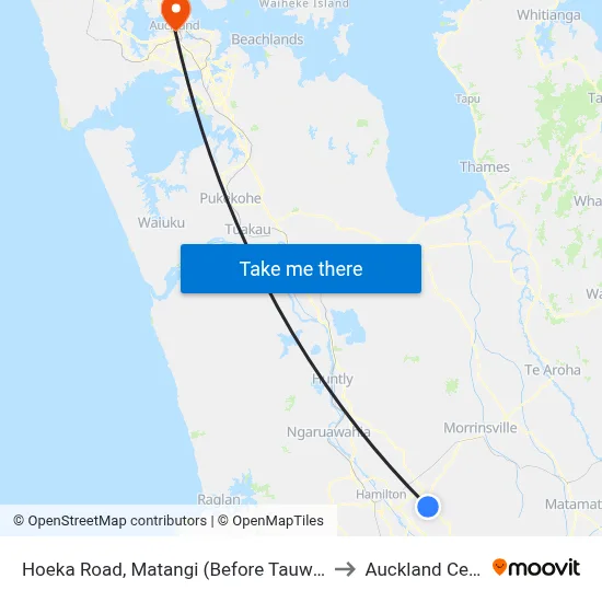 Hoeka Road, Matangi (Before Tauwhare Rd) to Auckland Central map