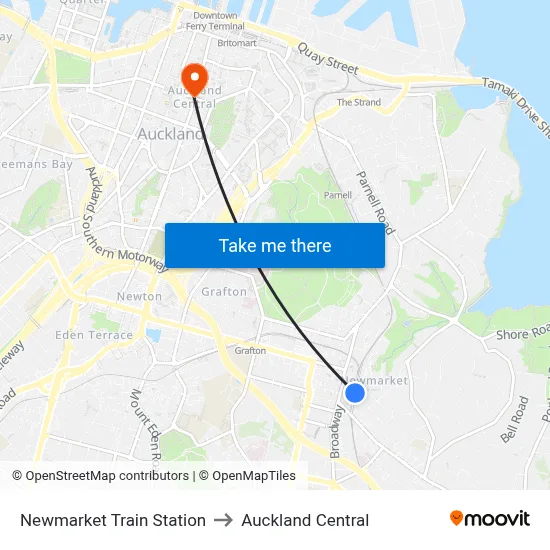 Newmarket Train Station to Auckland Central map