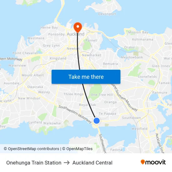 Onehunga Train Station to Auckland Central map