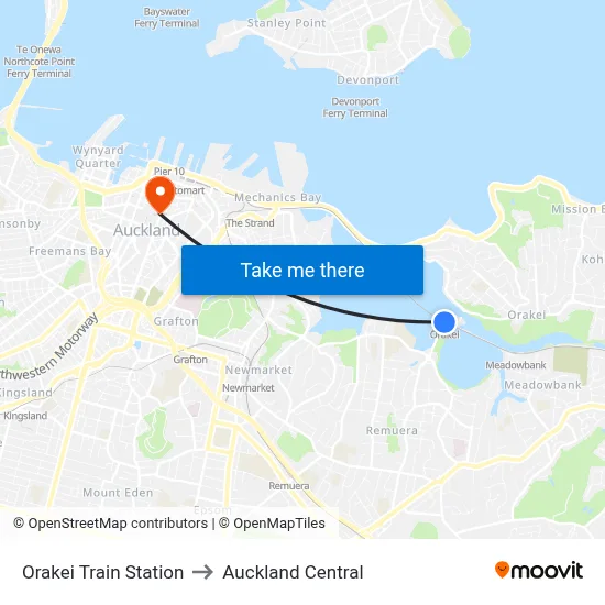 Orakei Train Station to Auckland Central map