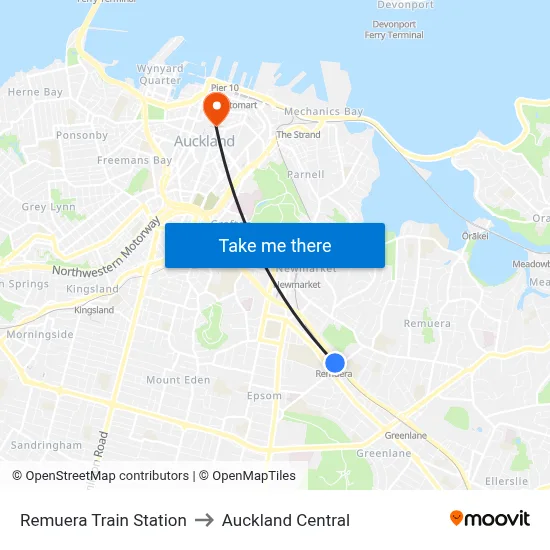 Remuera Train Station to Auckland Central map
