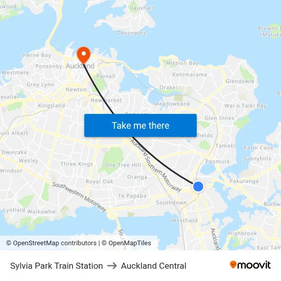 Sylvia Park Train Station to Auckland Central map