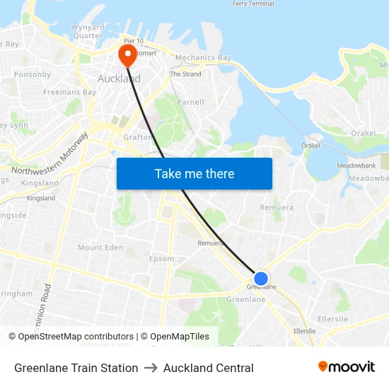 Greenlane Train Station to Auckland Central map