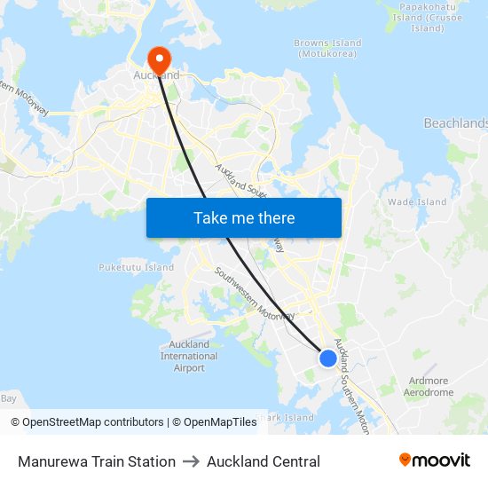 Manurewa Train Station to Auckland Central map