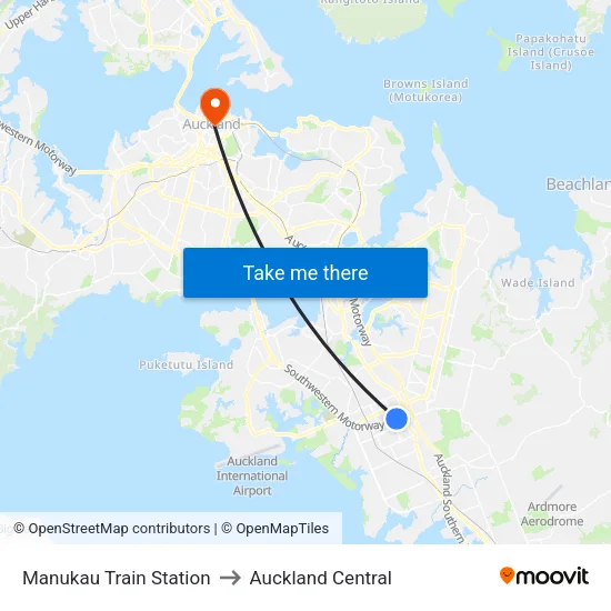 Manukau Train Station to Auckland Central map