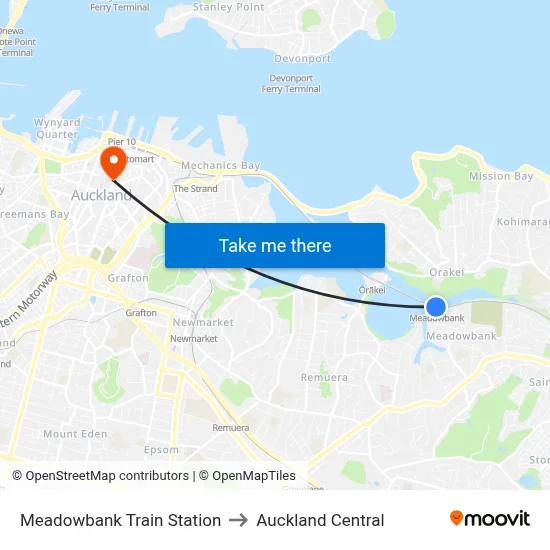 Meadowbank Train Station to Auckland Central map