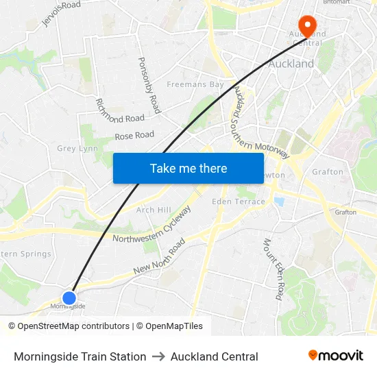 Morningside Train Station to Auckland Central map