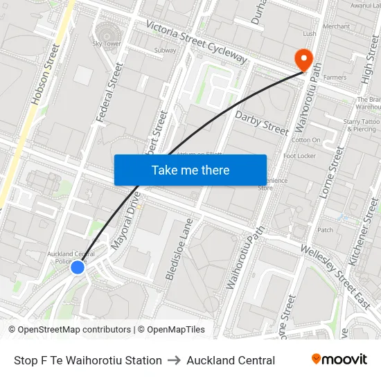 Stop F Te Waihorotiu Station to Auckland Central map