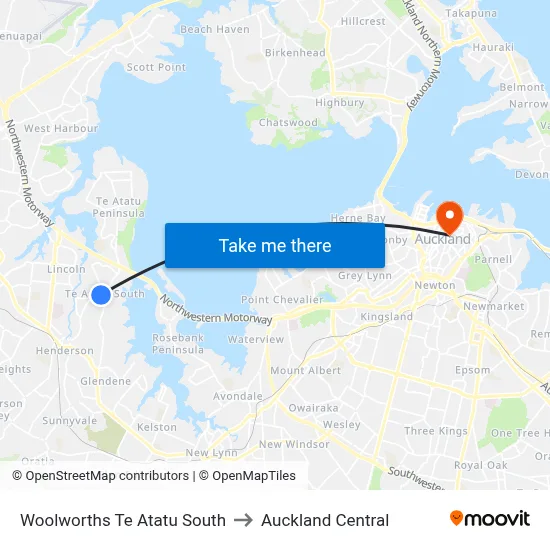 Woolworths Te Atatu South to Auckland Central map