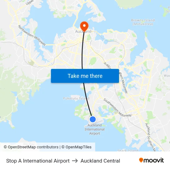 Stop A International Airport to Auckland Central map
