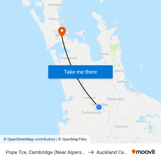Pope Tce, Cambridge (Near Alpers Ridge) to Auckland Central map