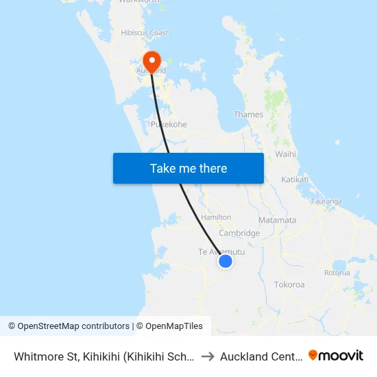 Whitmore St, Kihikihi (Kihikihi School) to Auckland Central map