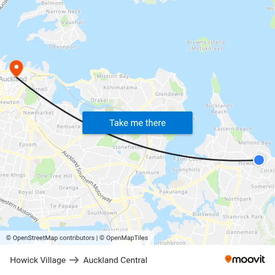 Howick Village to Auckland Central map