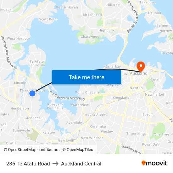 236 Te Atatu Road to Auckland Central map