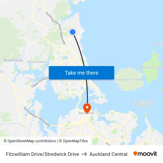 Fitzwilliam Drive/Stredwick Drive to Auckland Central map