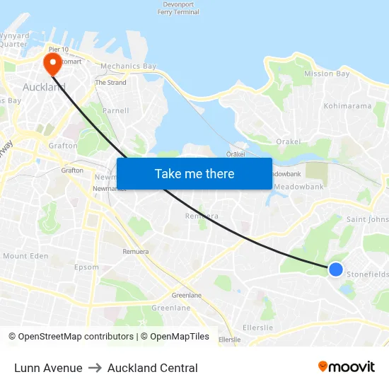 Lunn Avenue to Auckland Central map