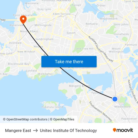 Mangere East to Unitec Institute Of Technology map