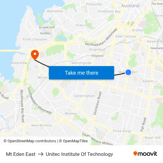 Mt Eden East to Unitec Institute Of Technology map