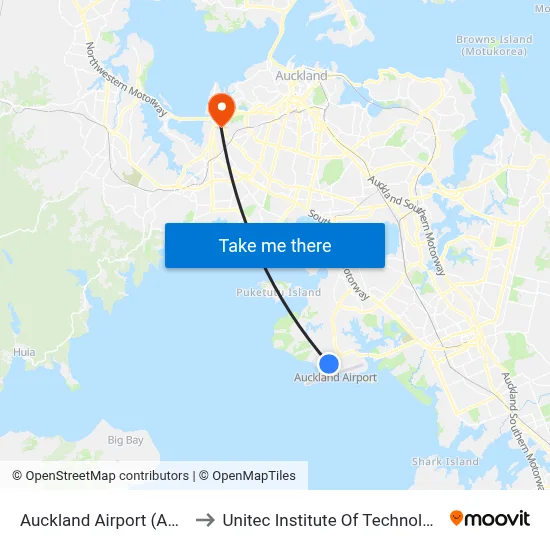Auckland Airport (AKL) to Unitec Institute Of Technology map