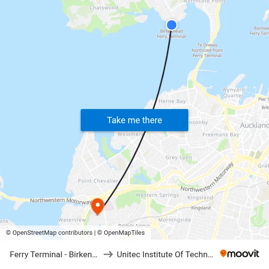 Ferry Terminal - Birkenhead to Unitec Institute Of Technology map
