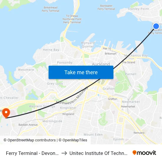 Ferry Terminal - Devonport to Unitec Institute Of Technology map
