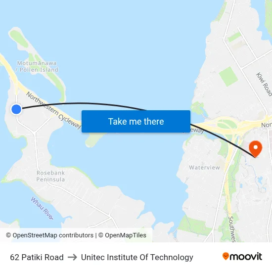 62 Patiki Road to Unitec Institute Of Technology map